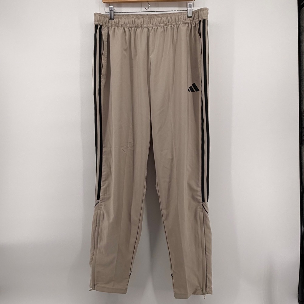 Adidas Aeroready Tan Beige Track Pants Mens XL Black Stripes Ankle Zip Regular